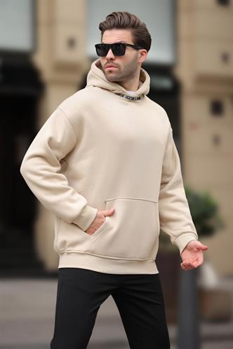 Bej Kapüşonlu Nakış Detaylı Sweatshirt 7099