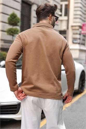 Vizon Yarım Fermuarlı Polo Yaka Dokulu Erkek Sweatshırt E7197