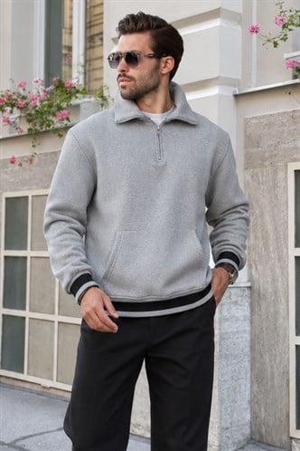 Grimelanj Fermuarlı Dik Yaka Kanguru Cep Erkek Sweatshirt E7159