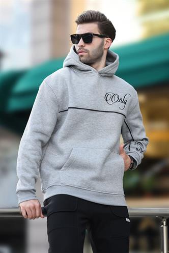Grimelanj Kapüşonlu Şerit Detaylı Baskılı Erkek Sweatshirt 7091