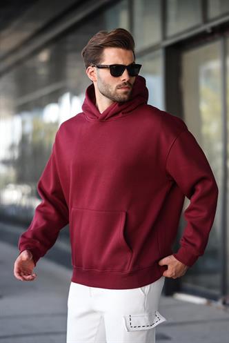 Bordo Kapüşonlu Kanguru Cep Erkek Sweatshirt E7169