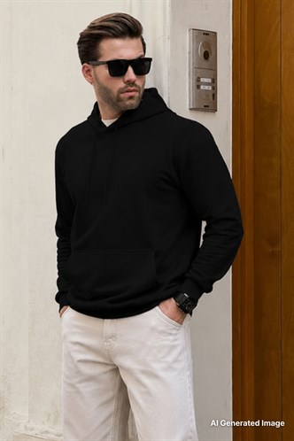Siyah Kapüşonlu Erkek Sweatshirt 7069