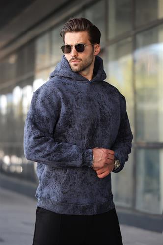 Lacivert Desenli Kapüşonlu Erkek Sweatshirt E7167