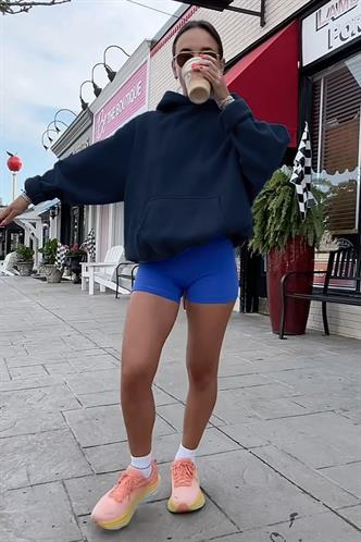 Lacivert Kapüşonlu Şardonlu Oversize Cepli Sweatshirt MG2206