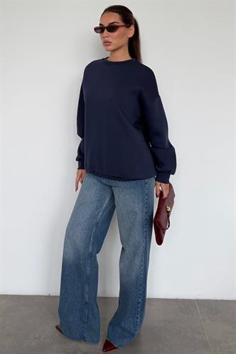Navy Blue Crewneck Basic Sweatshirt MG1559