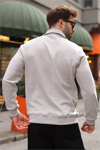 Gri Dik Yaka Yarım Fermuarlı Erkek Sweatshirt E7211
