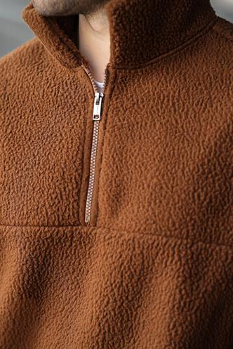 Kahverengi Yarım Fermuarlı Dik Yaka Polar Sweatshirt E7165