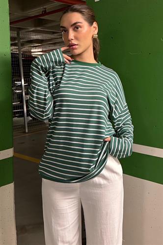 Yeşil Çizgili  Sweatshirt MG980