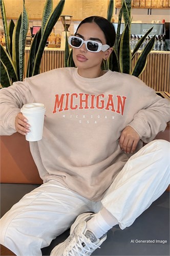 Mad Girls Printed Beige Sweatshirt MG785