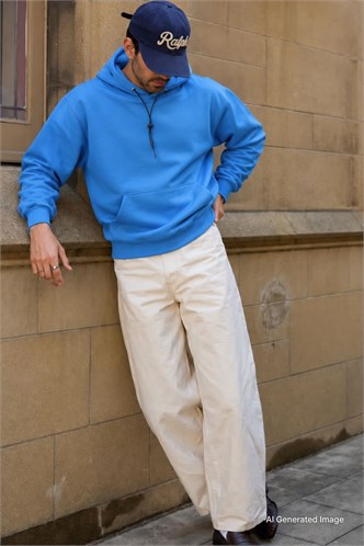 Madmext Basic Saxe Men Hooded Sweatshirt 4764