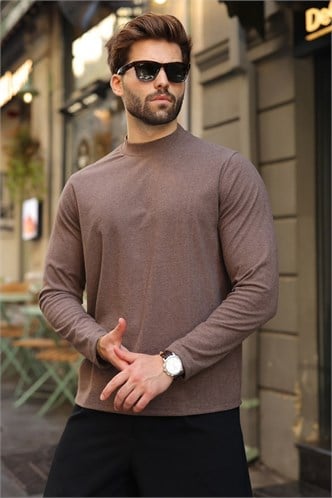 Kahverengi Yarım Balıkçı Yaka Slim Fit Erkek Sweatshirt E7202