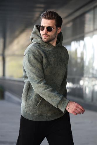 Haki Desenli Kapüşonlu Erkek Sweatshirt E7167