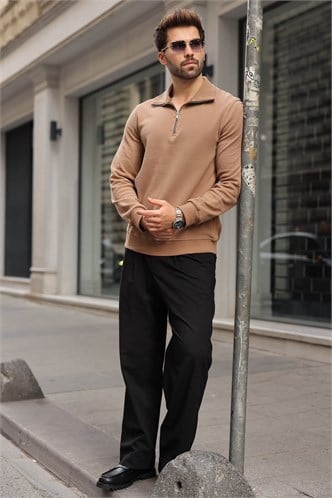 Vizon Dik Yaka Yarım Fermuarlı Erkek Sweatshirt E7211