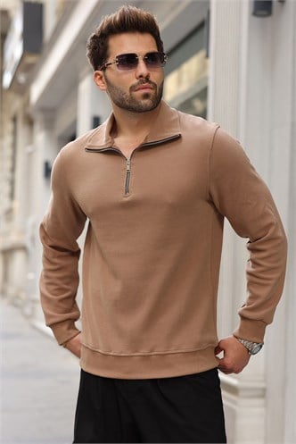 Vizon Dik Yaka Yarım Fermuarlı Erkek Sweatshirt E7211