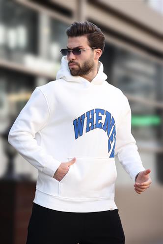 Ekru Kapüşonlu Baskılı Cep Detaylı Erkek Sweatshirt E7065