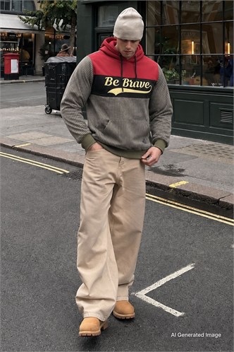 Hooded Striped Sweatshirt Khaki 2815