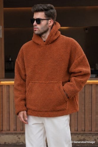 Kiremit Oversize Peluş Erkek Sweatshirt 6160