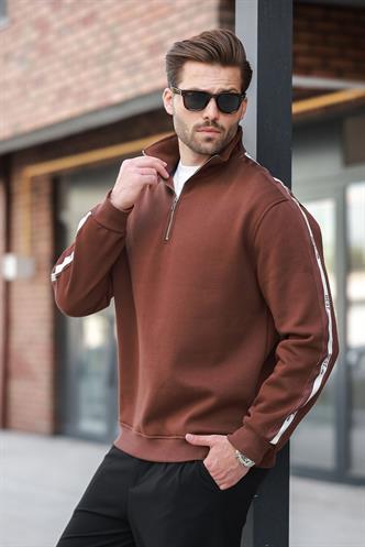 Acı Kahve Fermuarlı Yarım Balıkçı Yaka Erkek Sweatshirt E7164