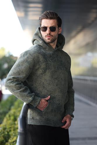 Haki Desenli Kapüşonlu Erkek Sweatshirt E7167