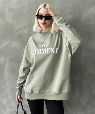 Mint Yeşili Bisiklet Yaka Baskılı Oversize Kadın Sweatshirt MG1902