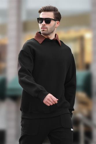 Siyah Polo Yaka Erkek Sweatshirt 7086