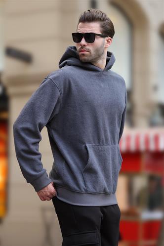 Füme Kapüşonlu Cep Detaylı Polar Erkek Sweatshirt 7093