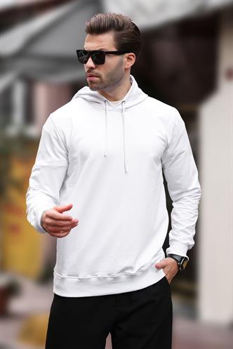 Beyaz Kapüşonlu Erkek Sweatshirt 7069