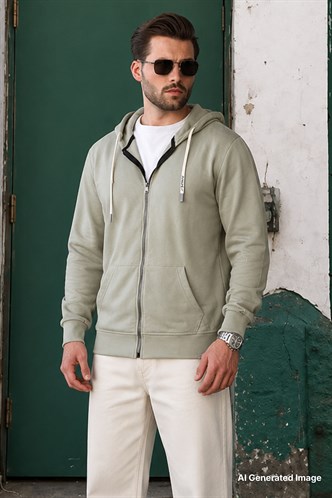 Mint Yeşili Fermuarlı Kapüşonlu Sweatshirt 6161