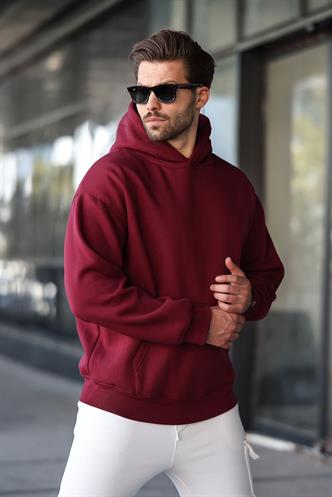 Bordo Kapüşonlu Kanguru Cep Erkek Sweatshirt E7169