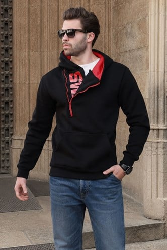 Madmext Siyah Fermuar Detaylı Kapüşonlu Sweatshirt 1767