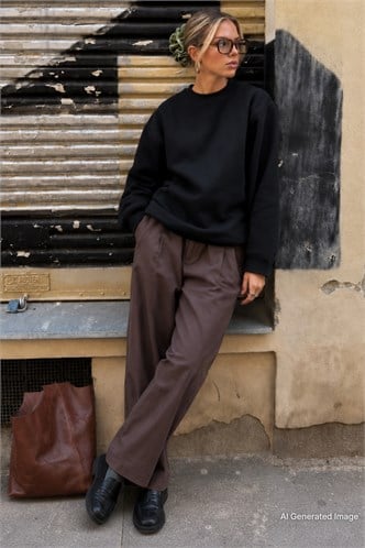 Siyah Bisiklet Yaka Basic Sweatshirt MG2185