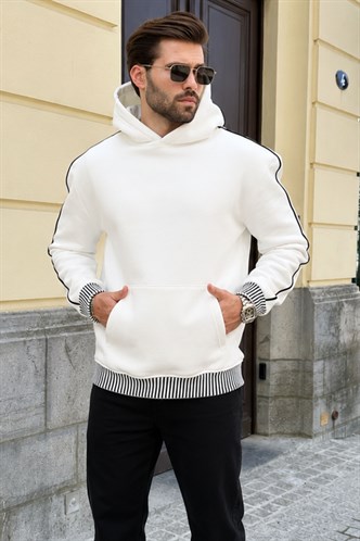 Ekru Kapüşonlu Kanguru Cep Erkek Sweatshirt E7163