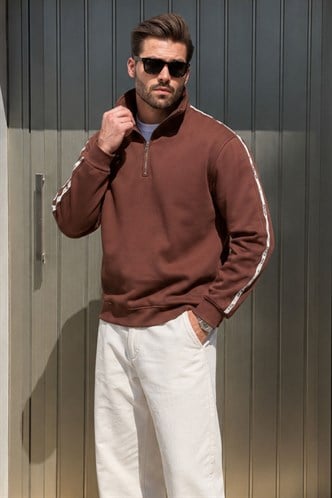 Acı Kahve Fermuarlı Yarım Balıkçı Yaka Erkek Sweatshirt E7164