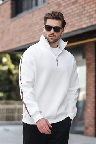 Ekru Fermuarlı Yarım Balıkçı Yaka Erkek Sweatshirt E7164