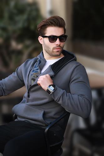 Smoke Gray Zipped Hoodie Sweatshirt 1767