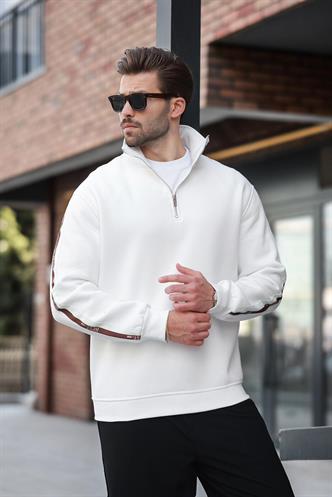 Ekru Fermuarlı Yarım Balıkçı Yaka Erkek Sweatshirt E7164