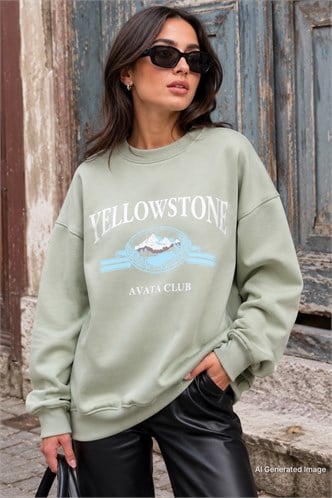 Mint Green Printed Crewneck Sweatshirt MG1571