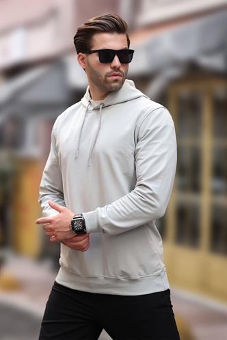 Boyalı Gri Kapüşonlu Erkek Sweatshirt 7069