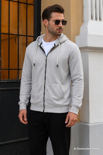 Karmelanj Fermuarlı Kapüşonlu Sweatshirt 6161