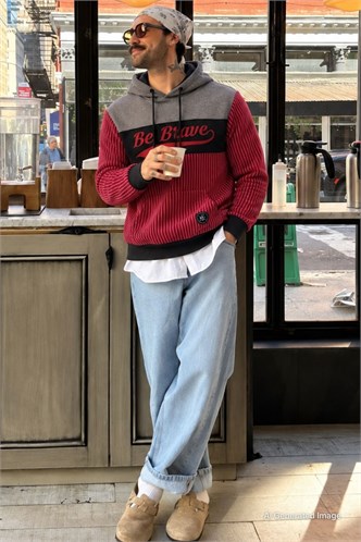 Hooded Striped Sweatshirt Burgundy 2815