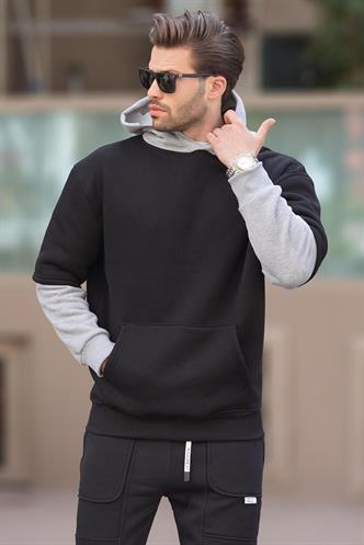 Siyah Kapüşonlu Cep Detaylı Erkek Sweatshirt 7071