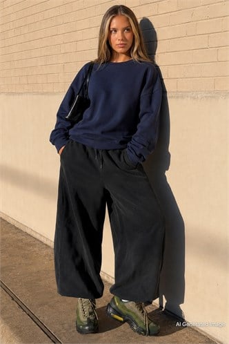 Lacivert Bisiklet Yaka Basic Sweatshirt MG2185