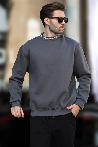 Füme Bisiklet Yaka Şardonlu Erkek Sweatshirt 7047