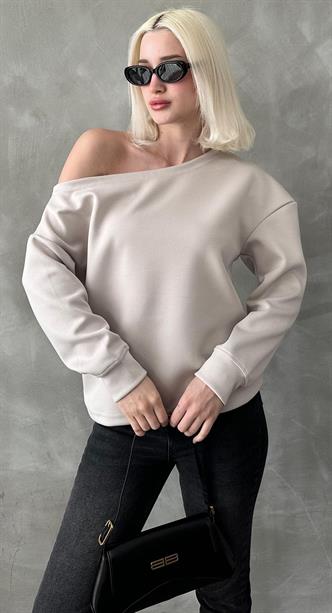 Taş Kayık Yaka Basic Sweatshirt MG2228