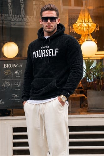 Madmext Kapşonlu Peluş Sweatshirt Siyah 4390