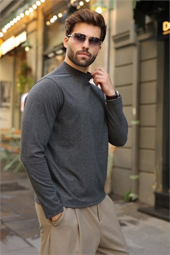 Antrasit Yarım Balıkçı Yaka Slim Fit Erkek Sweatshirt E7202