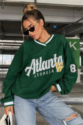 Green Printed V Neck Sweatshirt MG1576
