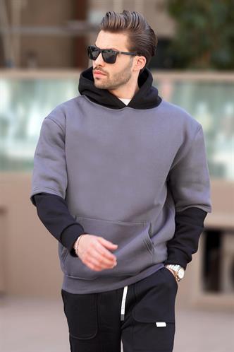 Füme Kapüşonlu Cep Detaylı Erkek Sweatshirt 7071