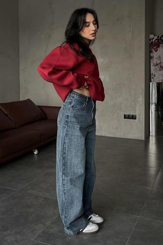 Bordo Bisiklet Yaka Basic Sweatshirt MG1559