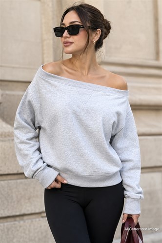 Karmelanj Kayık Yaka Kadın Sweatshirt MG2239